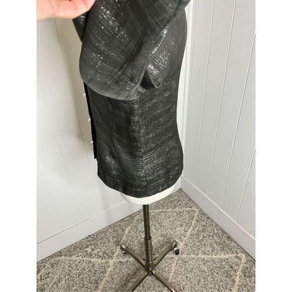 Eileen Fisher Women's S Black Grey 100% Silk Ripple 3/4 Sleeve Pearl Button Top - Picture 10 of 11